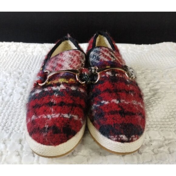 Steve Madden Shoes - Steve Madden Women's Red Plaid Shoes/Slip-ons Gold Buckle/fur int. Size 8M SKU 2